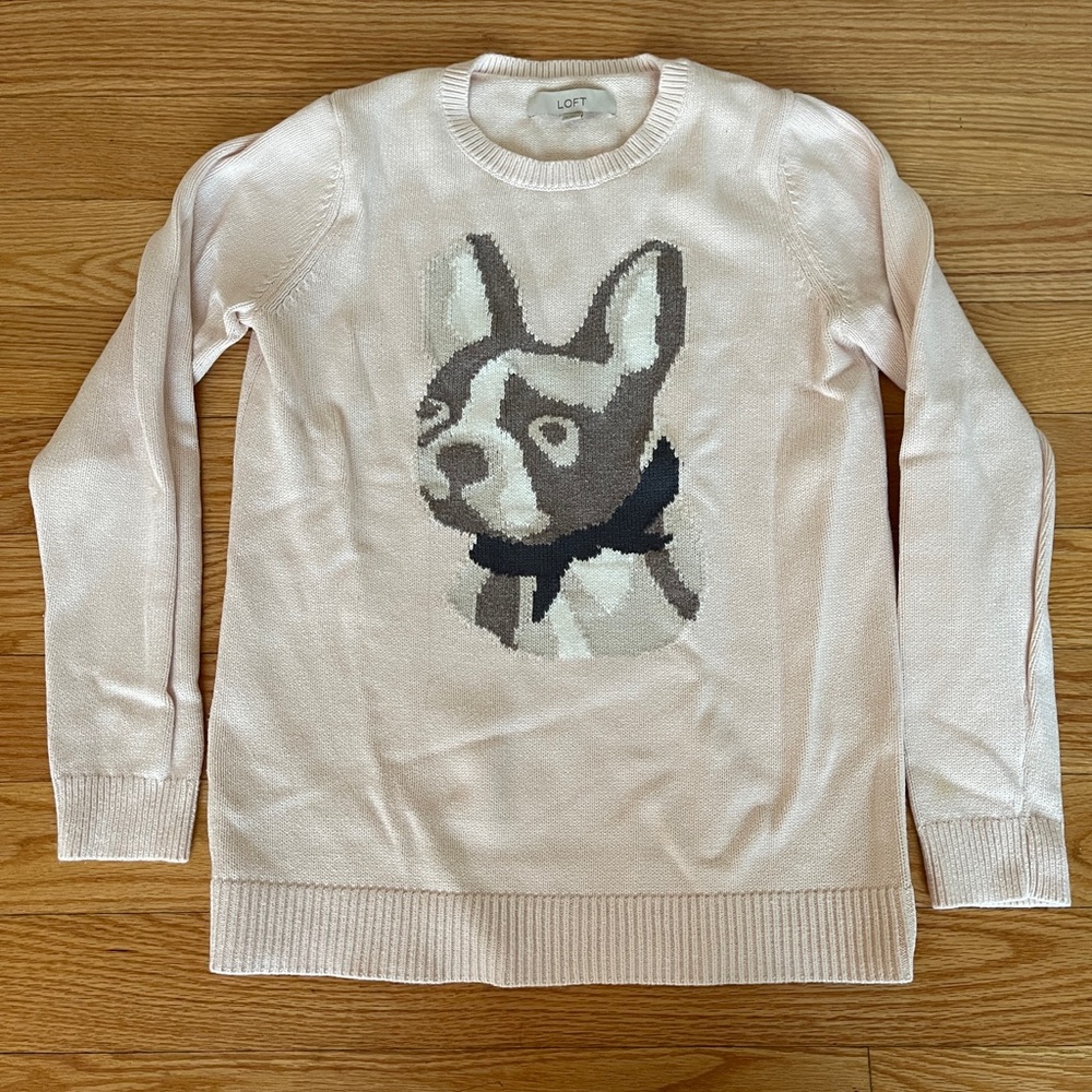 Loft light pink frenchie cotton sweater size Med